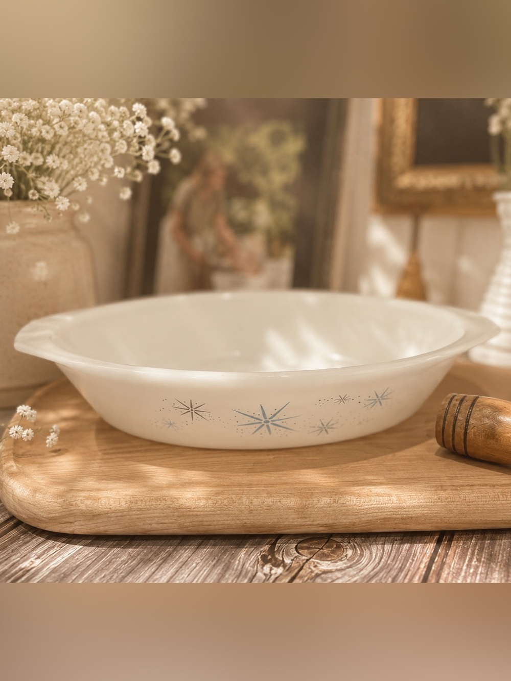 VINTAGE GLASSBAKE Divided Serving Dish J-2352-1/2 – Starburst Pattern